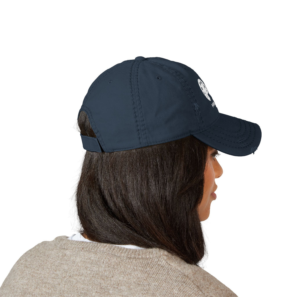 White Art Beef Logo Distressed Dad Hat (Embroidery)