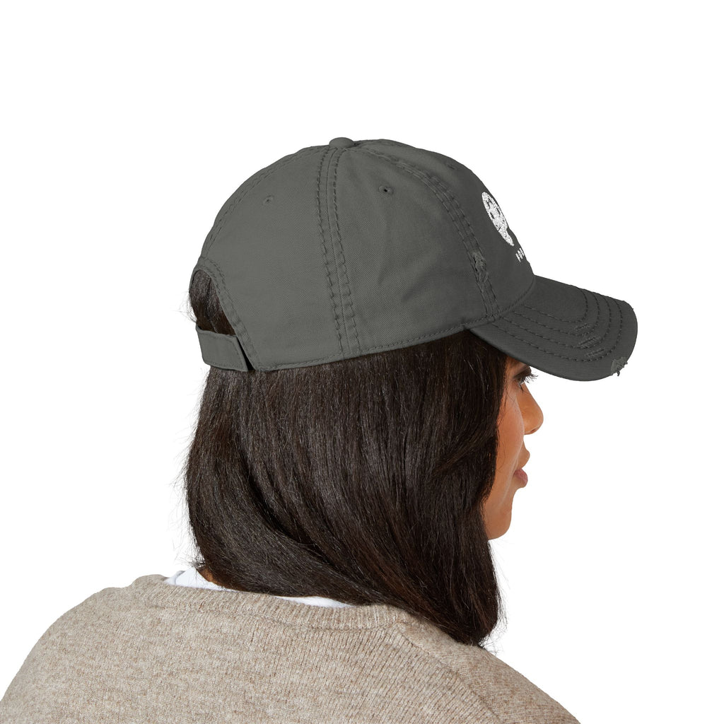 White Art Beef Logo Distressed Dad Hat (Embroidery)