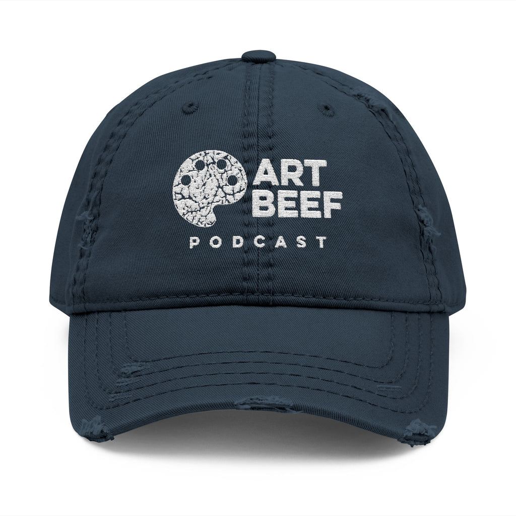 White Art Beef Logo Distressed Dad Hat (Embroidery)