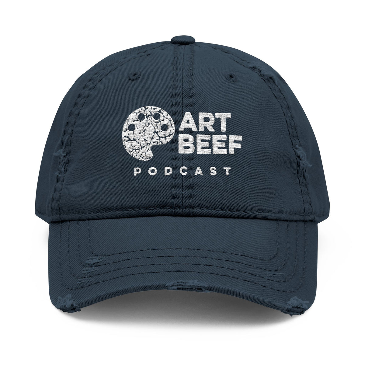 White Art Beef Logo Distressed Dad Hat (Embroidery)
