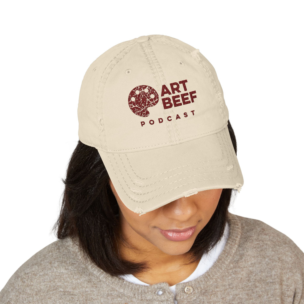 Red Art Beef Logo Distressed Dad Hat (Embroidery)
