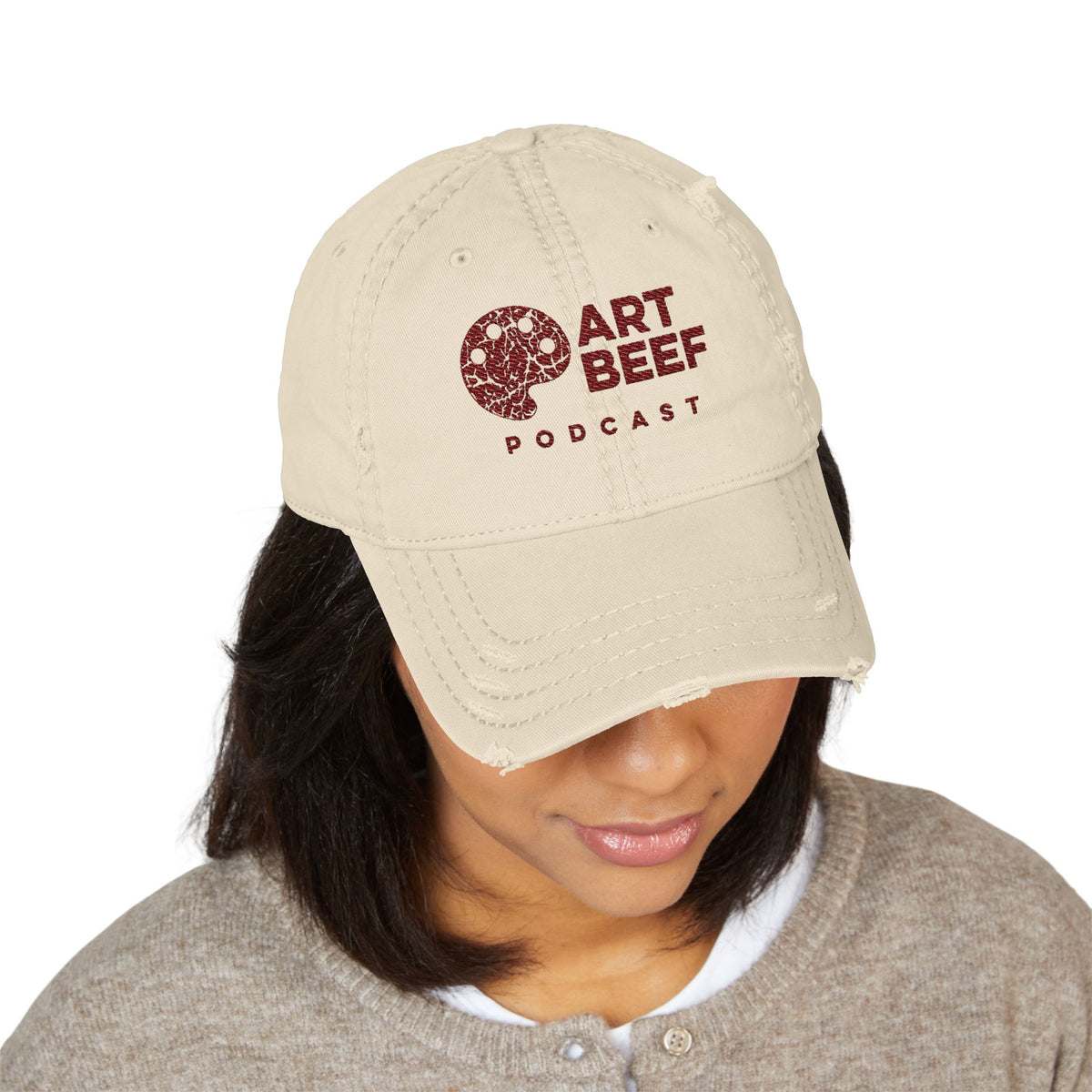 Red Art Beef Logo Distressed Dad Hat (Embroidery)