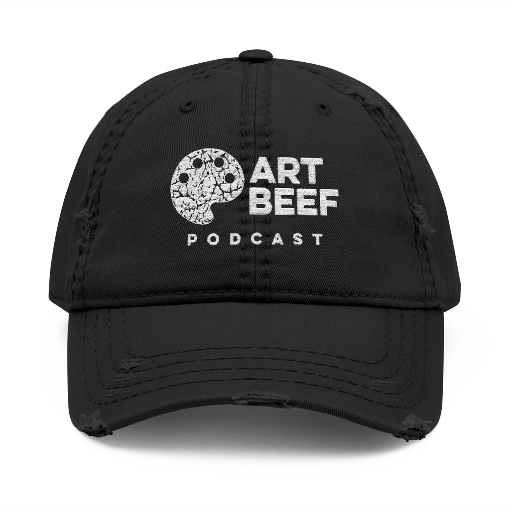White Art Beef Logo Distressed Dad Hat (Embroidery)
